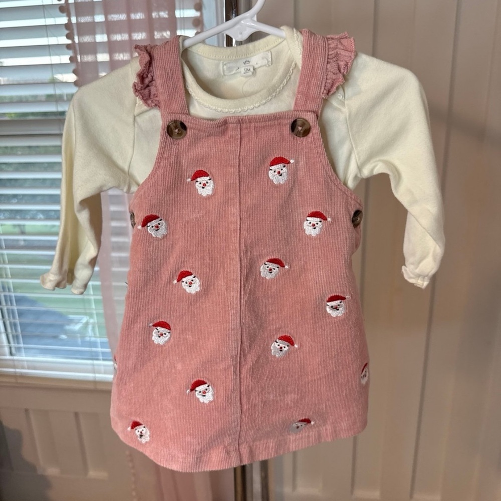 Starting Out Pink Santa Dress with Cream Top
